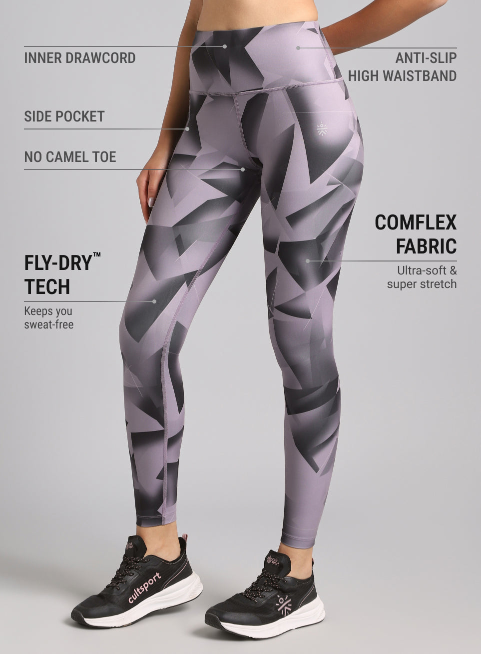 Women's Black Feel the Beat Printed Tights