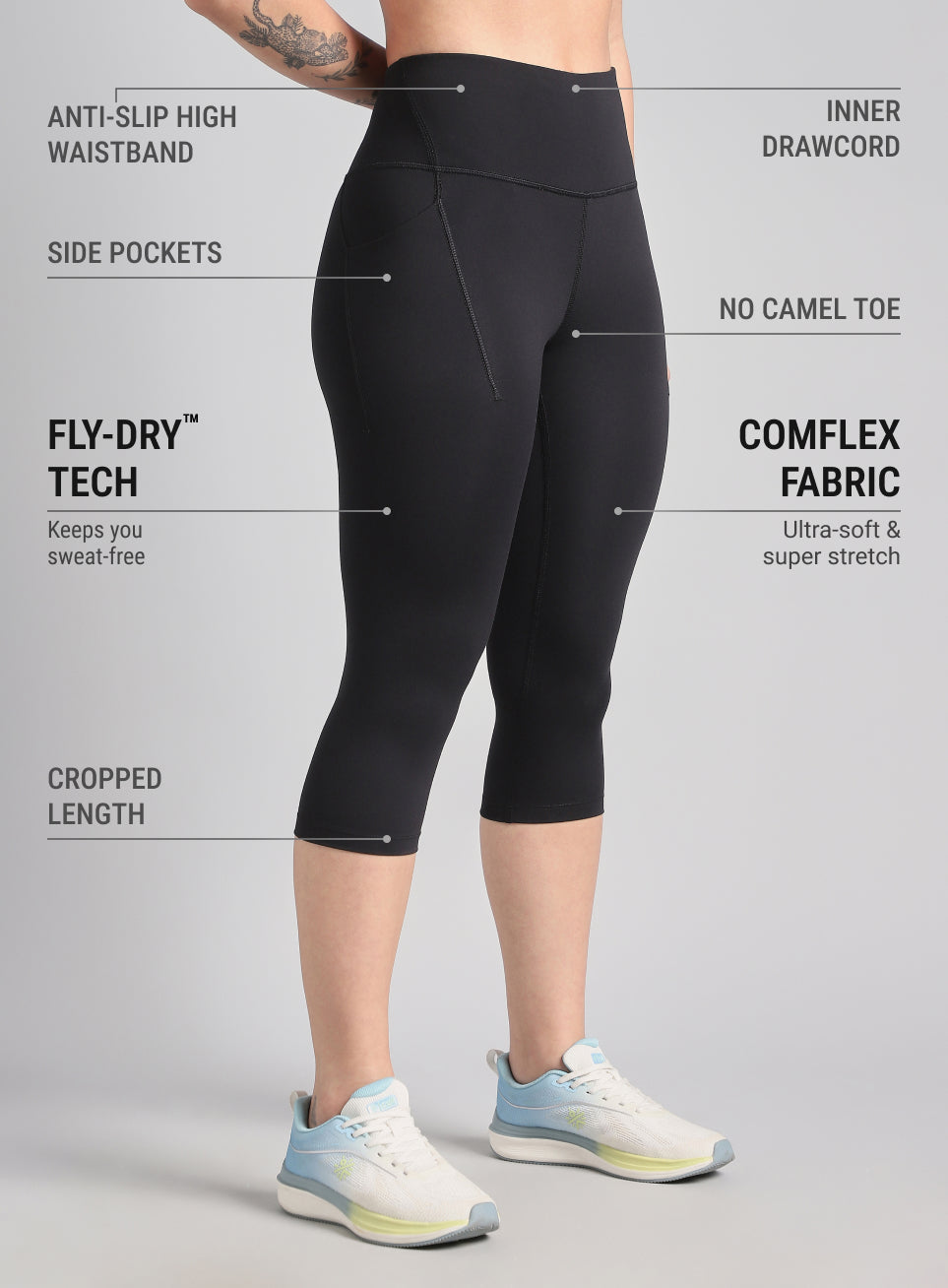 Women's Black Everyday Run Cropped Length COMFlex Tights