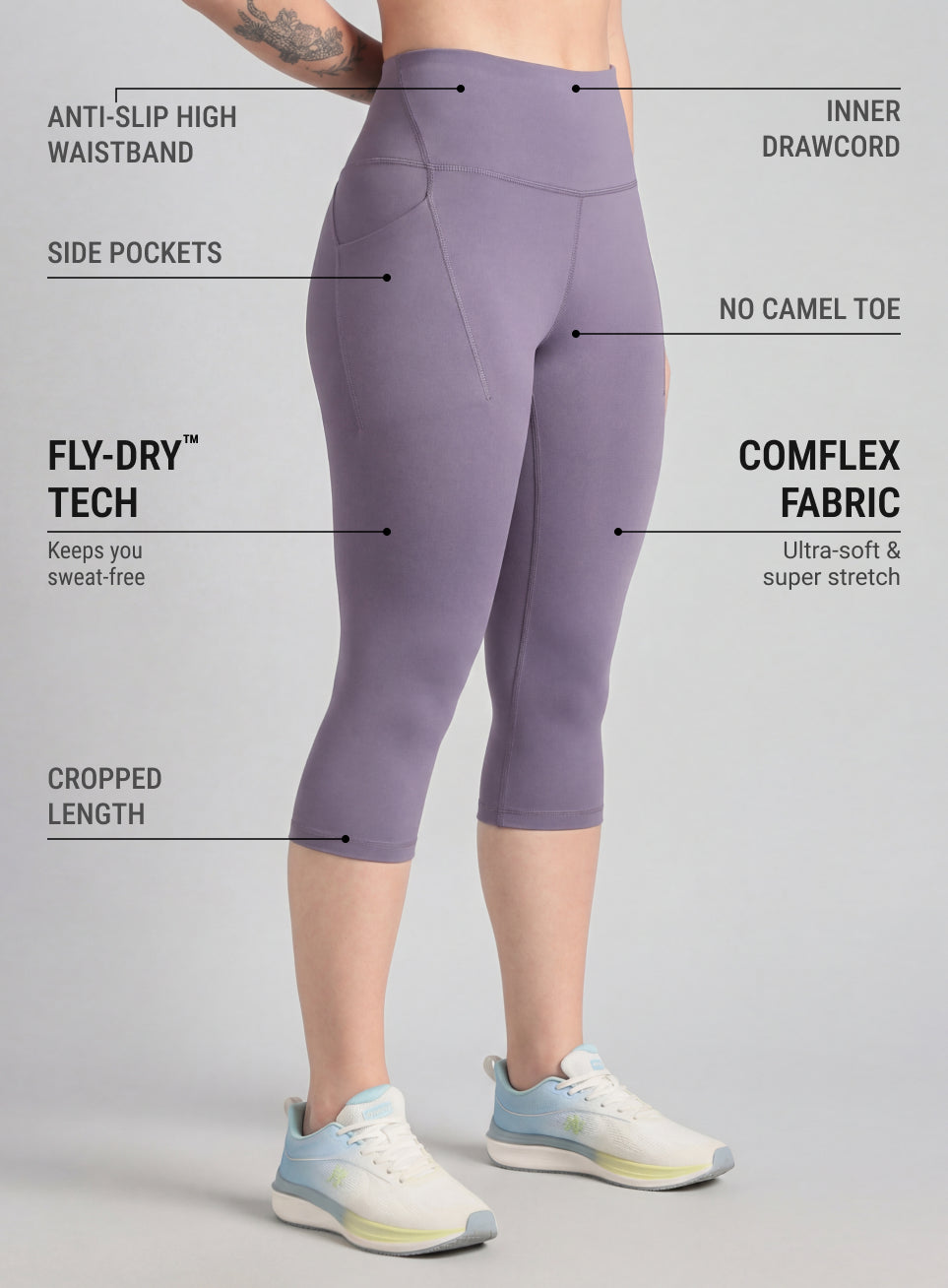 Women's Purple Everyday Run Cropped Length COMFlex Tights