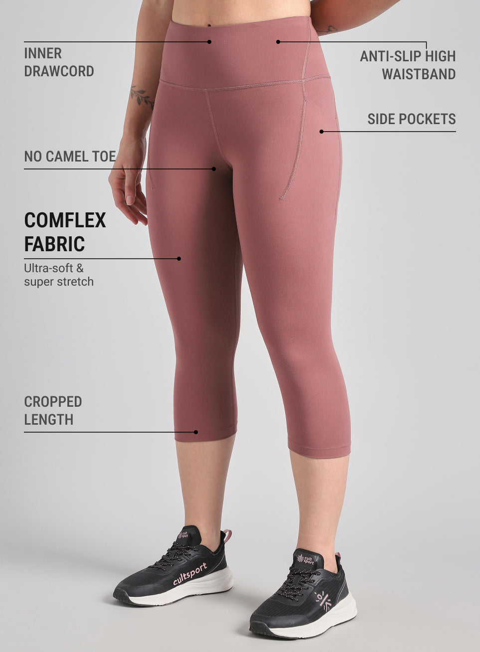 Women's Brown Everyday Run Cropped Length COMFlex Tights