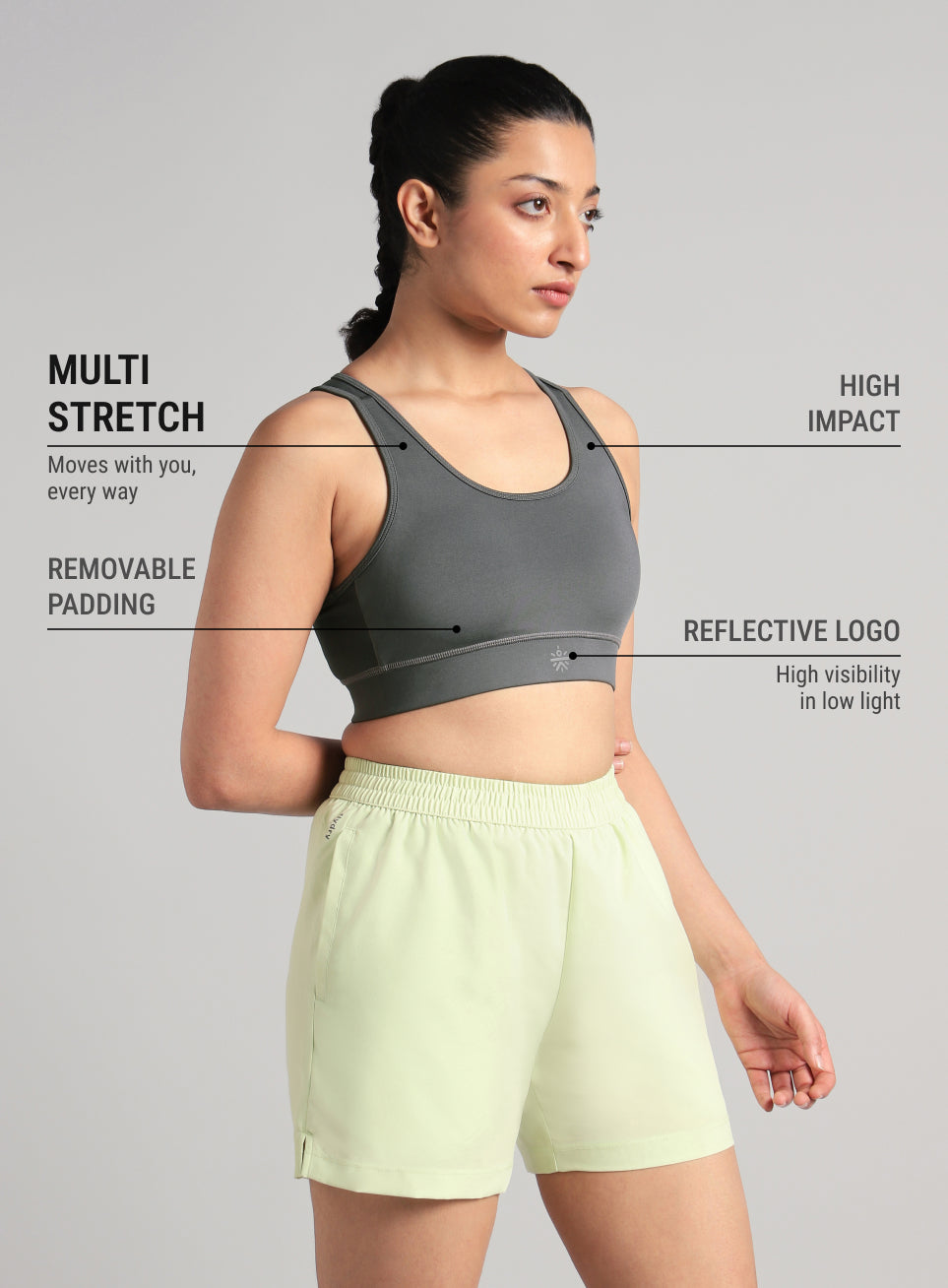 Women's Grey Running Pro High Support Bra