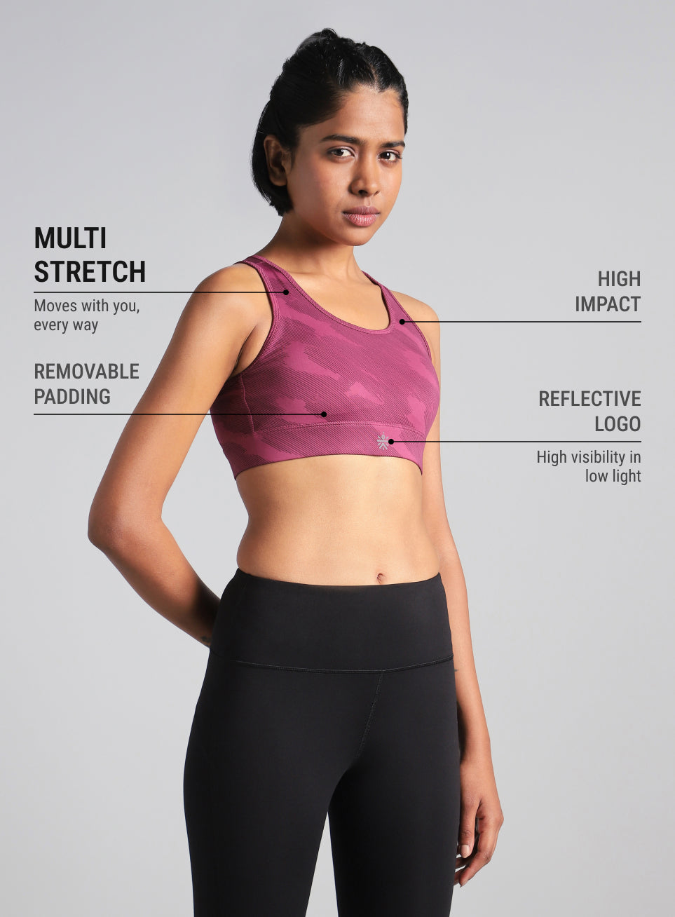 Women's Pink Urban Camo Running High Support Bra