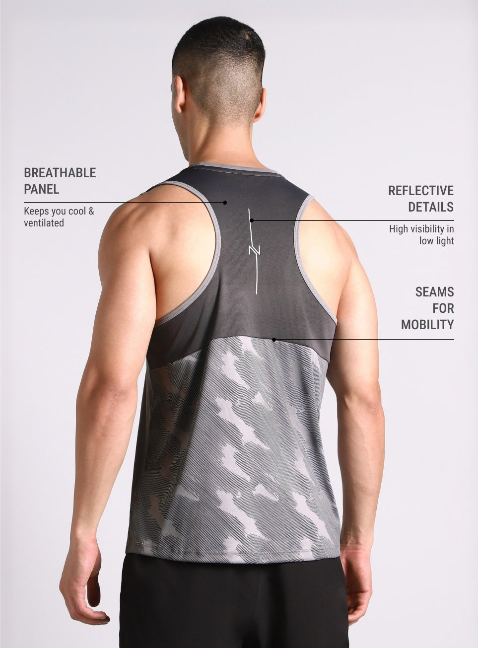Men's Grey Urban Camo Motion Forward Running Tank