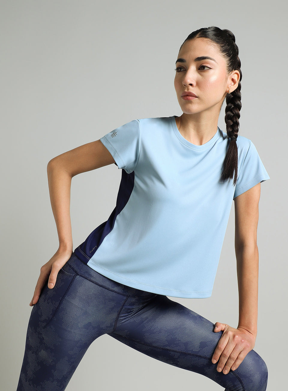 Women's Blue Colourblock Cropped Running T-shirt
