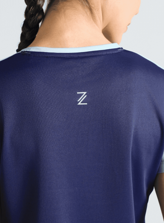 Women's Blue Colourblock Cropped Running T-shirt