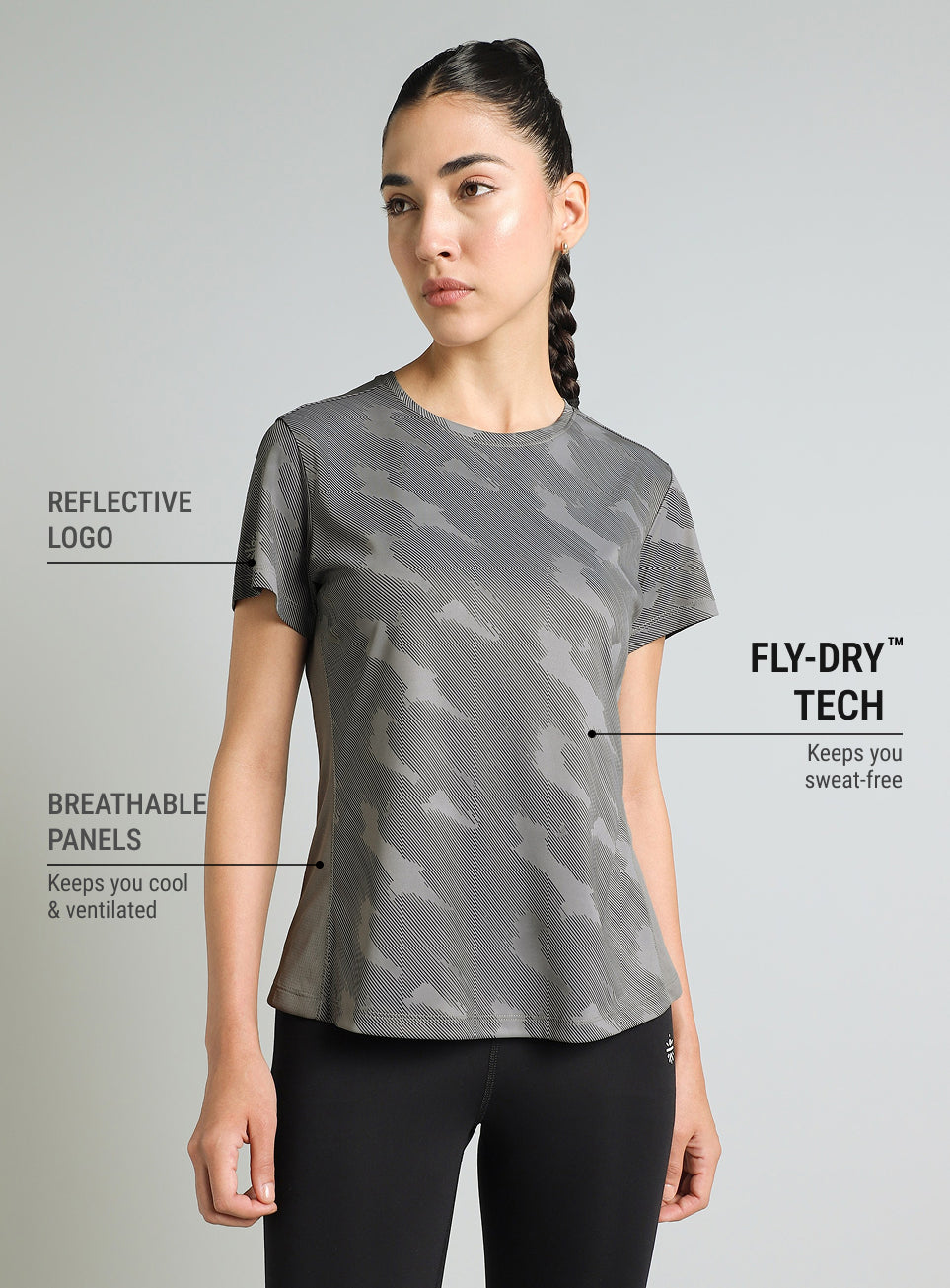 Women's Grey Urban Camo Running T-shirt