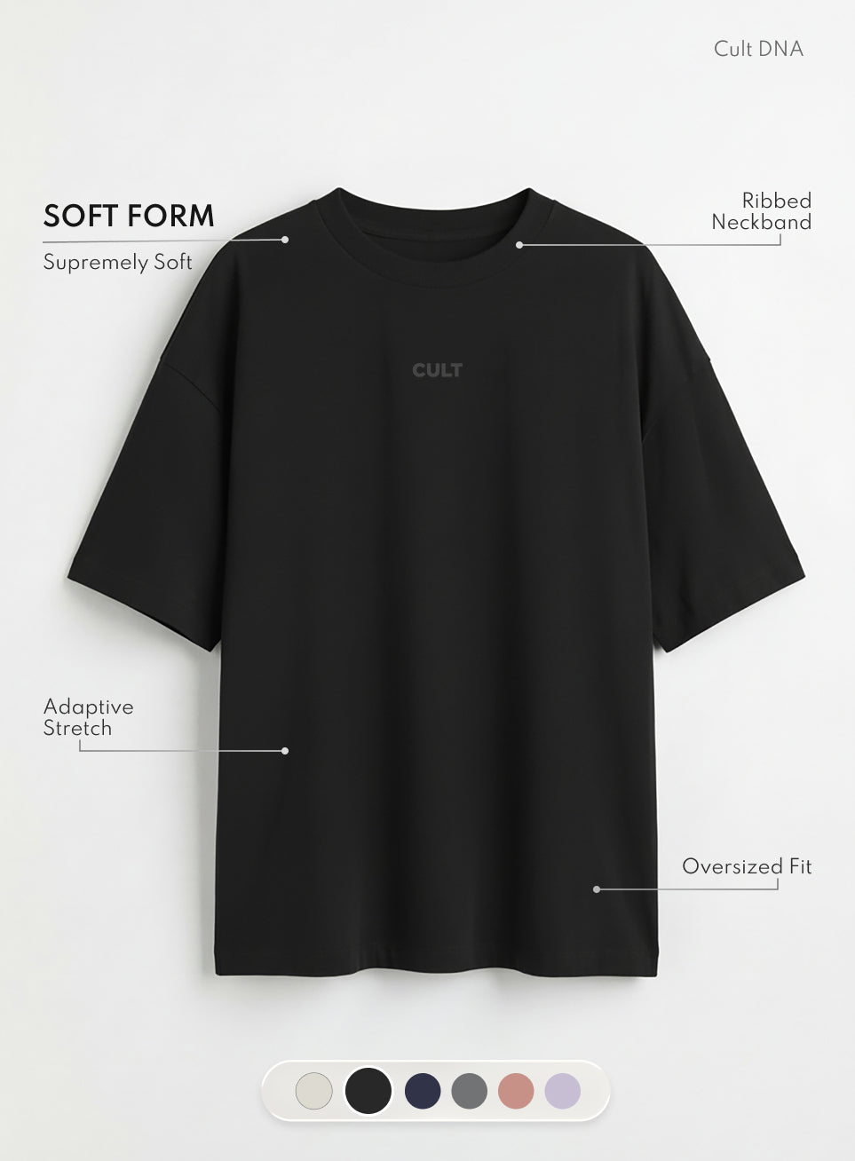 Women's Black Soft Form Comfort Oversized T-shirt