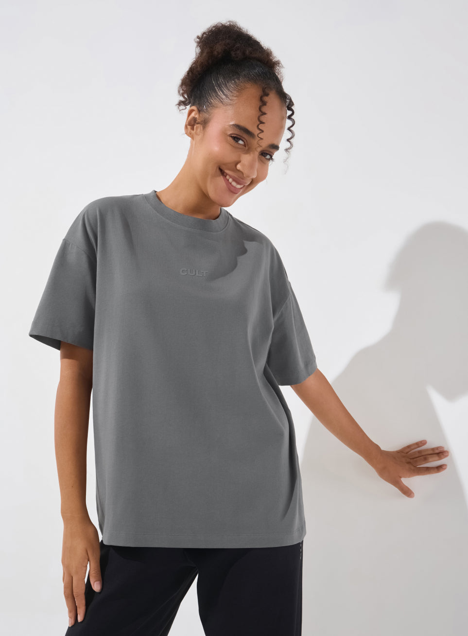 Women's Dark Grey Soft Form Comfort Oversized T-shirt