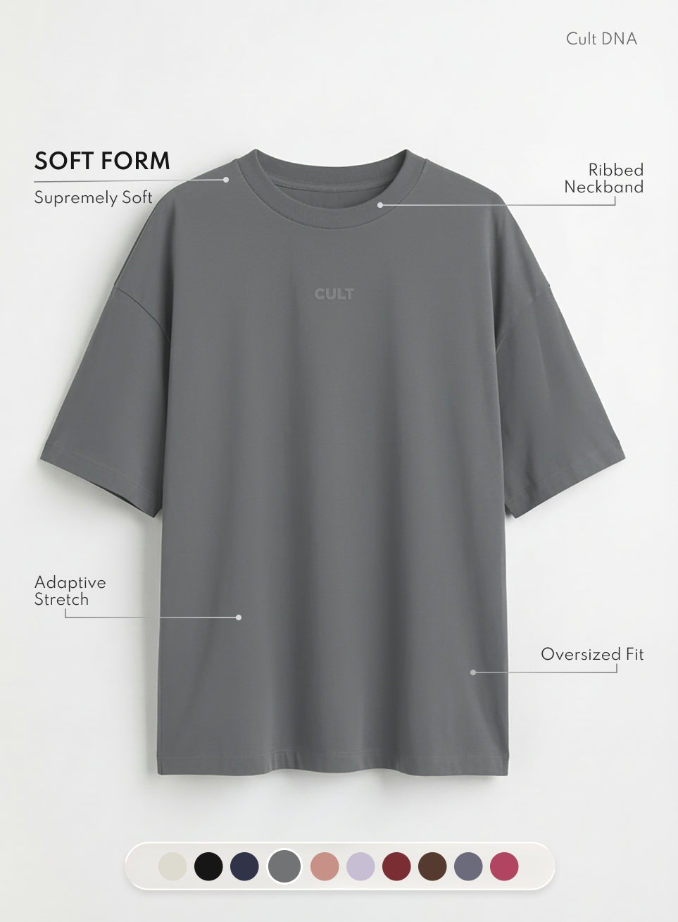Women's Dark Grey Soft Form Comfort Oversized T-shirt