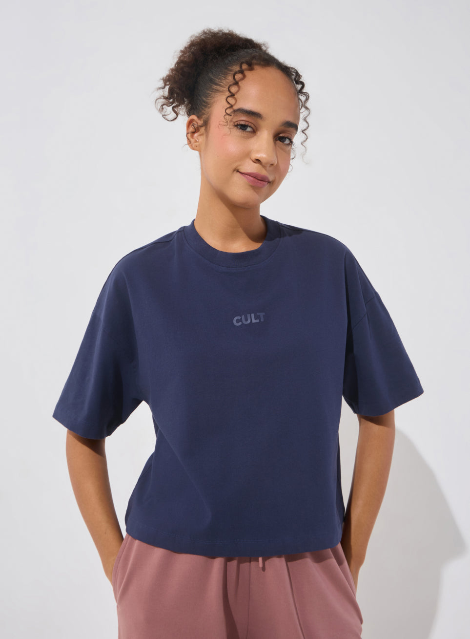 Women's Navy Soft Form Mid Boxy T-shirt