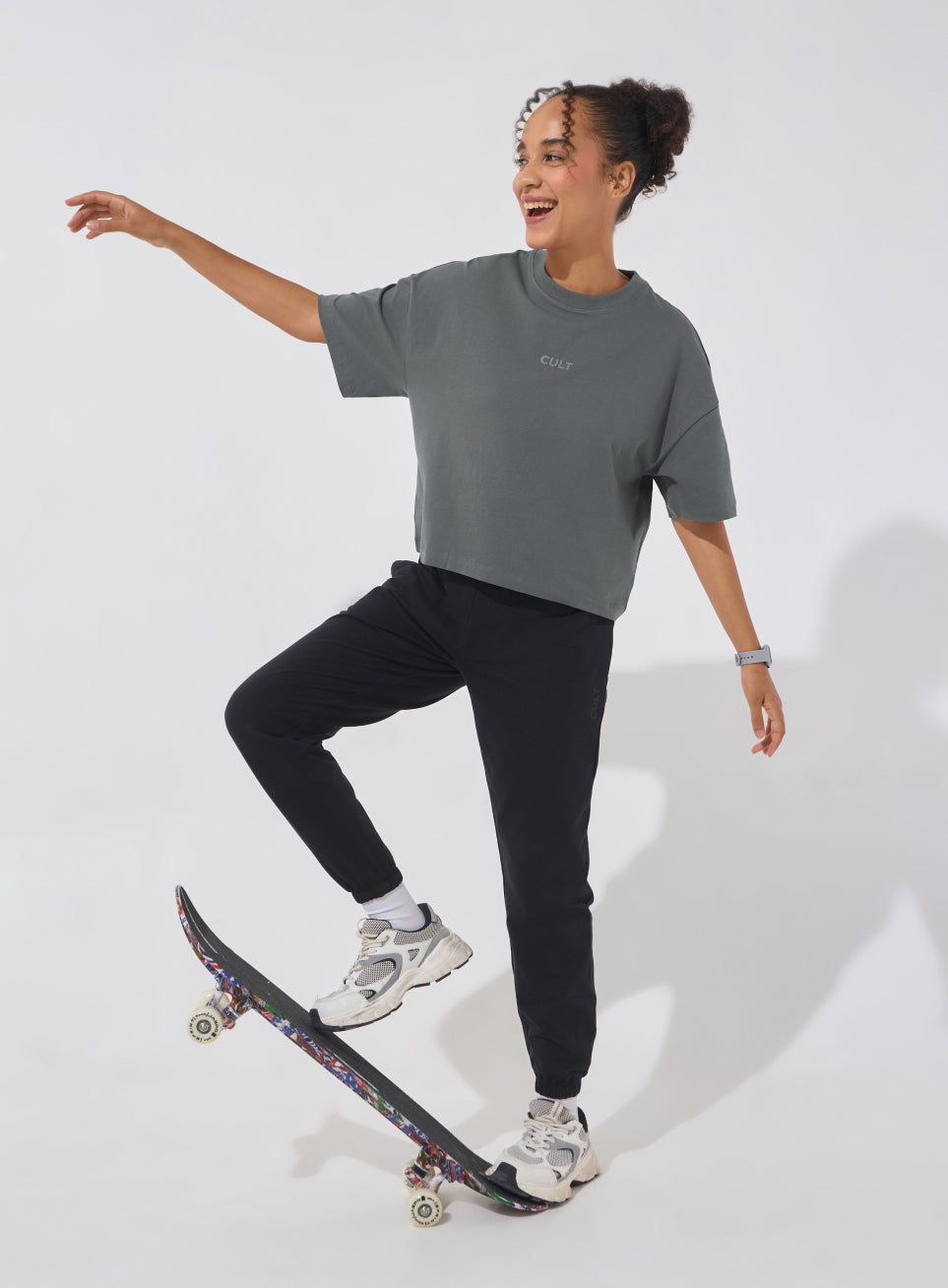 Women's Dark Grey Form Mid Boxy T-shirt