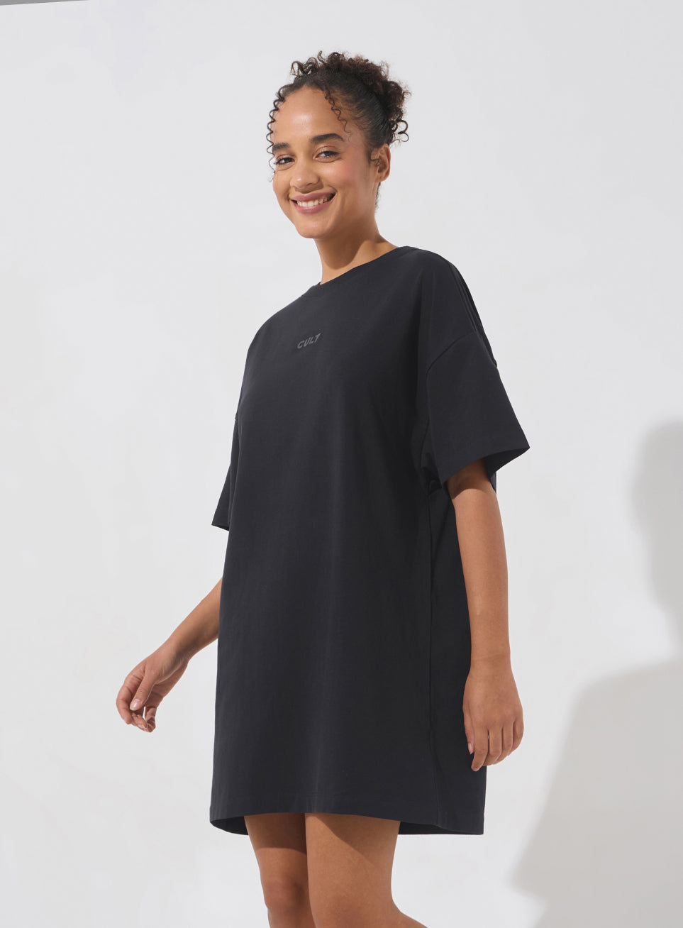 Women's Black Soft Form Oversized T-shirt Dress