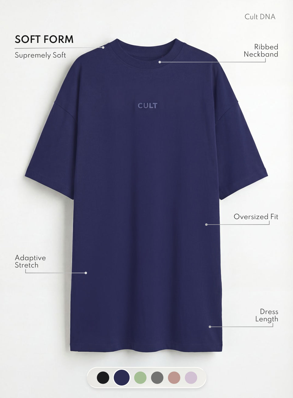 Women's Navy Soft Form Oversized T-shirt Dress