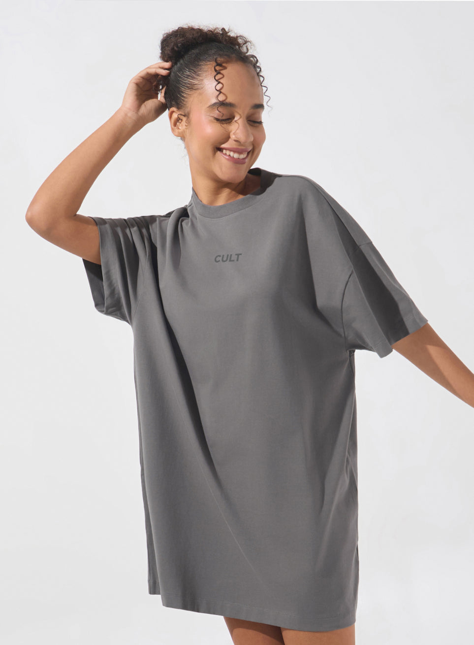 Women's Dark Grey Soft Form Oversized T-shirt Dress