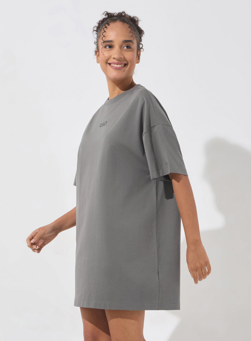 Women's Dark Grey Soft Form Oversized T-shirt Dress