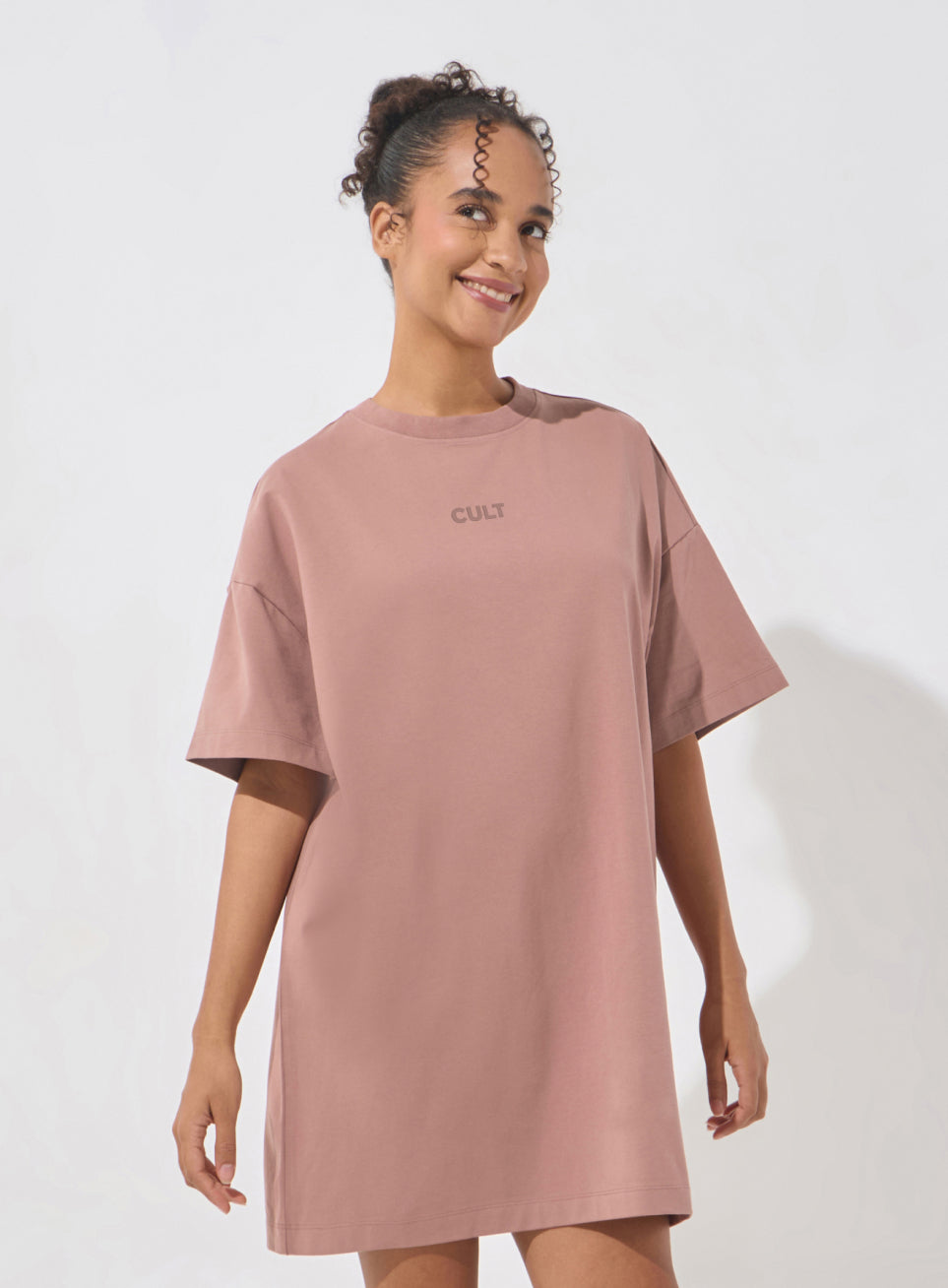 Women's Brown Soft Form Oversized T-shirt Dress
