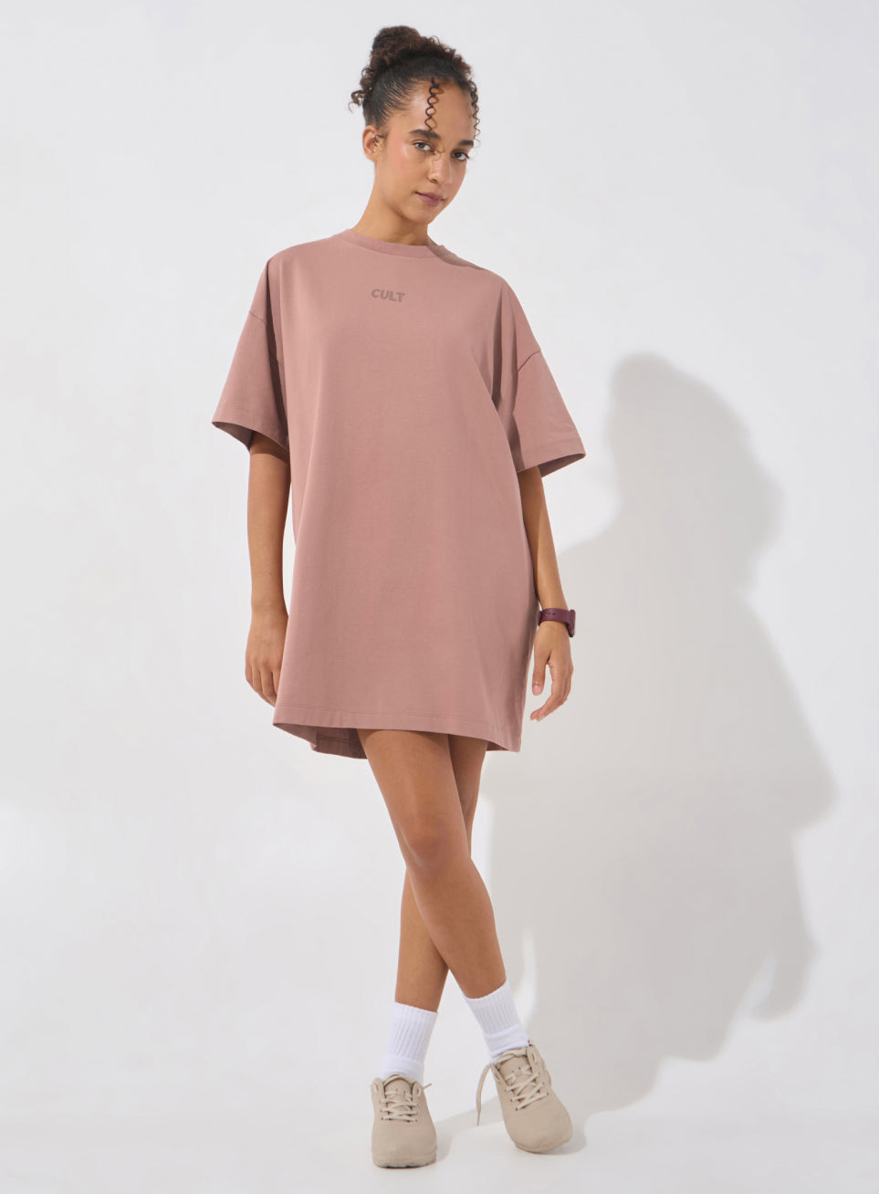 Women's Brown Soft Form Oversized T-shirt Dress