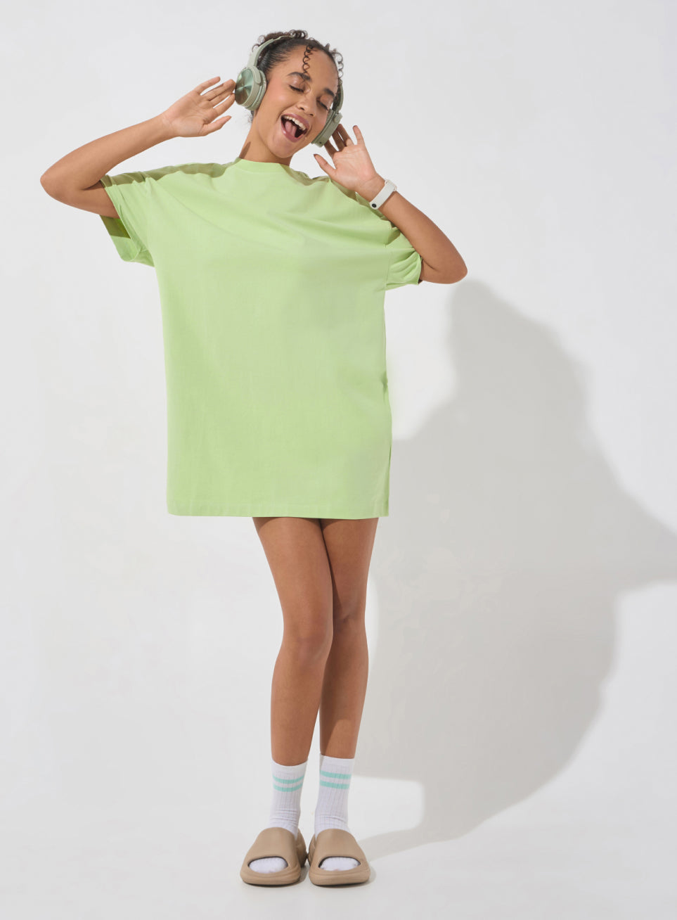 Women's Lime Soft Form Oversized T-shirt Dress