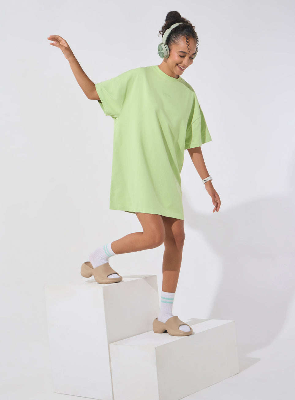 Women's Lime Soft Form Oversized T-shirt Dress