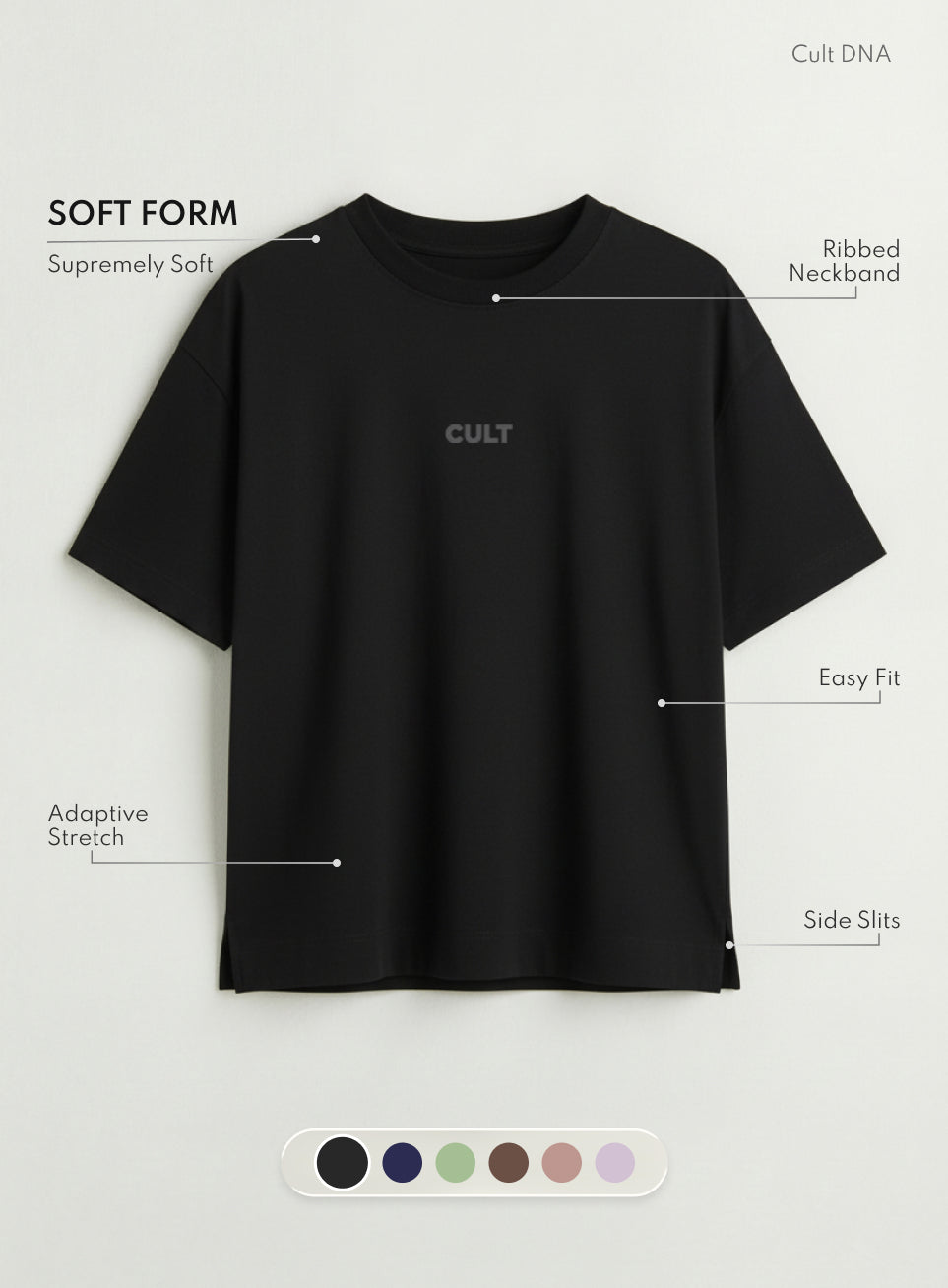 Women's Black Soft Form Easy Fit Everyday T-shirt