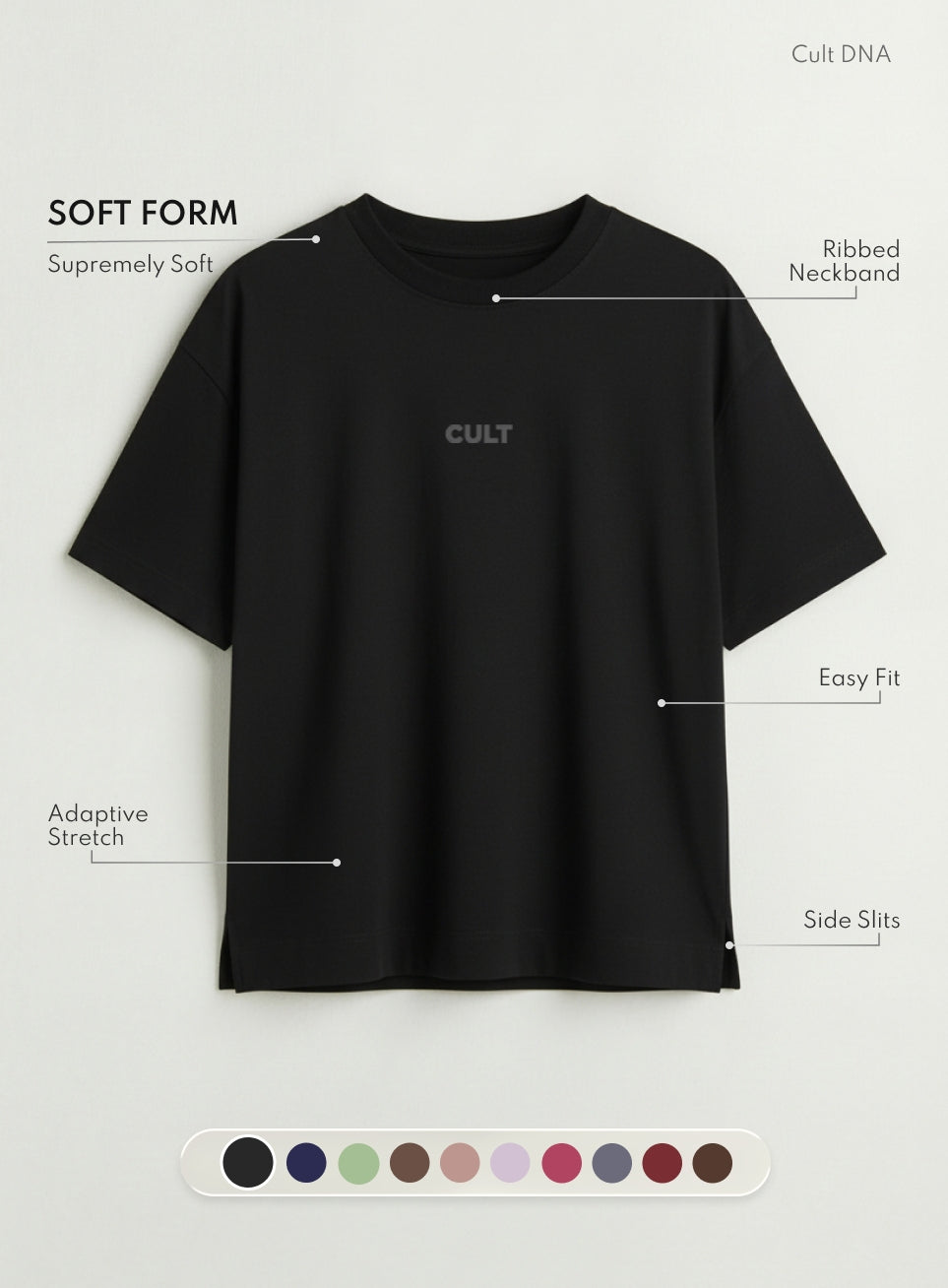 Women's Black Soft Form Easy Fit Everyday T-shirt