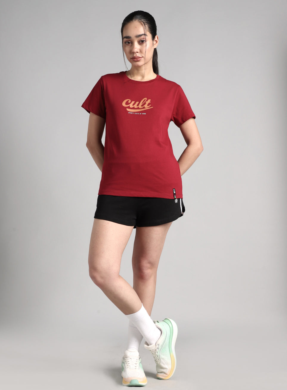 Women's Maroon Sporty Graphic T-shirt