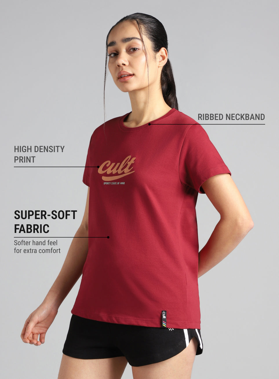 Women's Maroon Sporty Graphic T-shirt