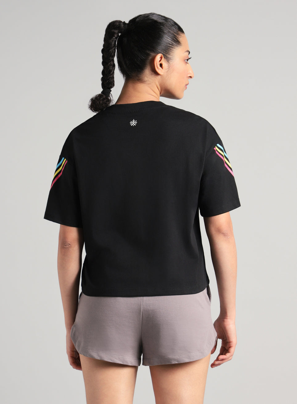 Women's Black Cult Vibe Stripes Boxy Fit T-shirt