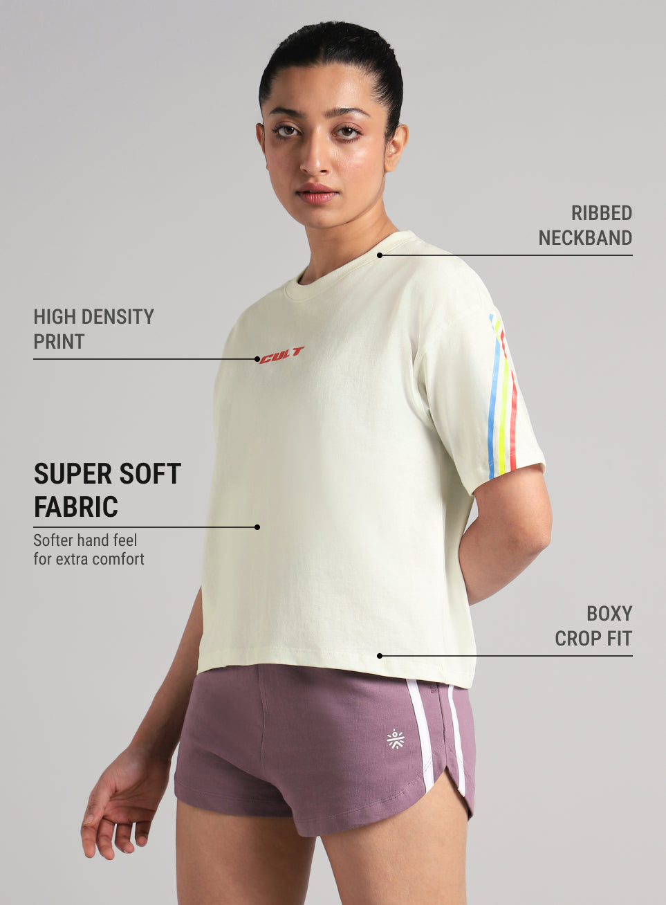 Women's Off White Cult Vibe Stripes Boxy Fit T-shirt