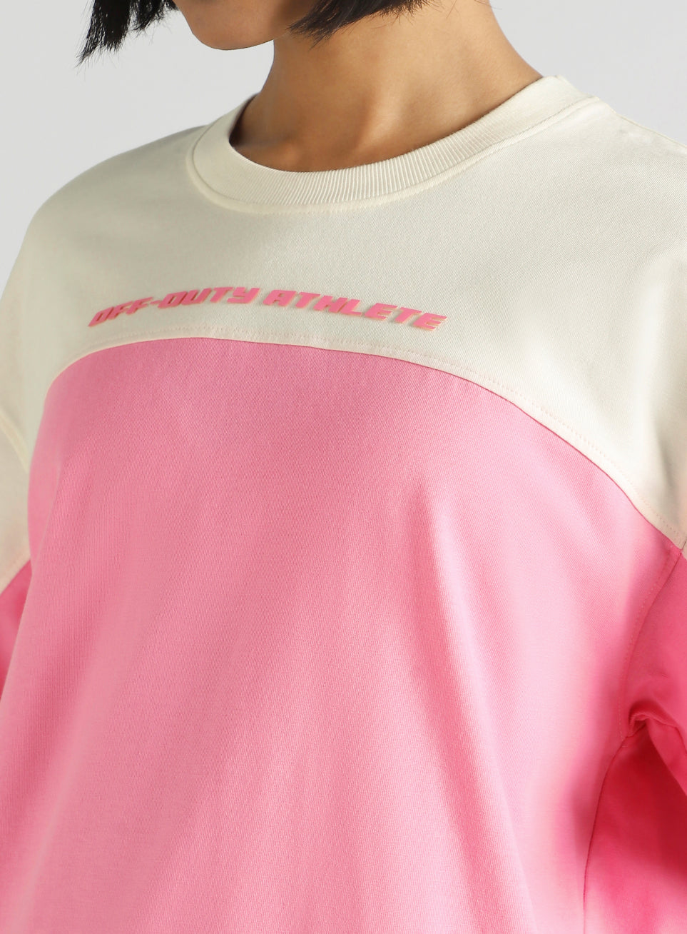 Women's Pink Offbeat Colorblock Oversized Fit T-Shirt