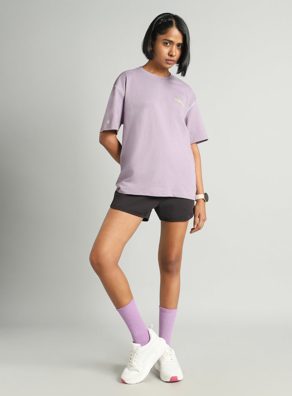 Women's Purple Mini Graphic Oversized Fit T-shirt