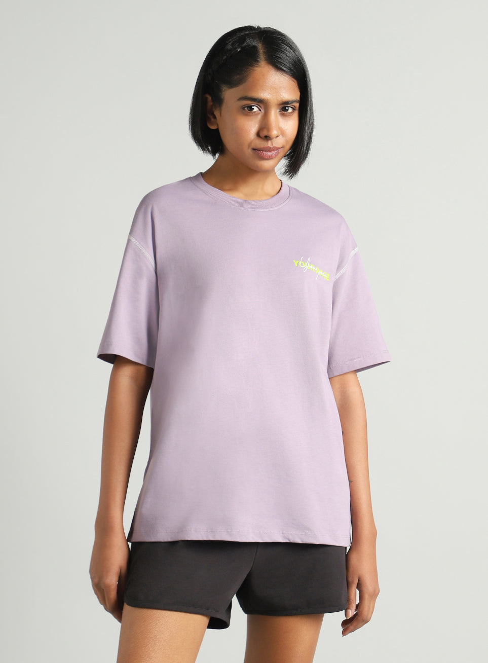 Women's Purple Mini Graphic Oversized Fit T-shirt