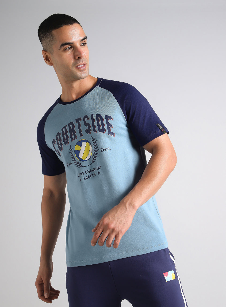 Men's Blue Courtside Sporty Colorblock T-shirt