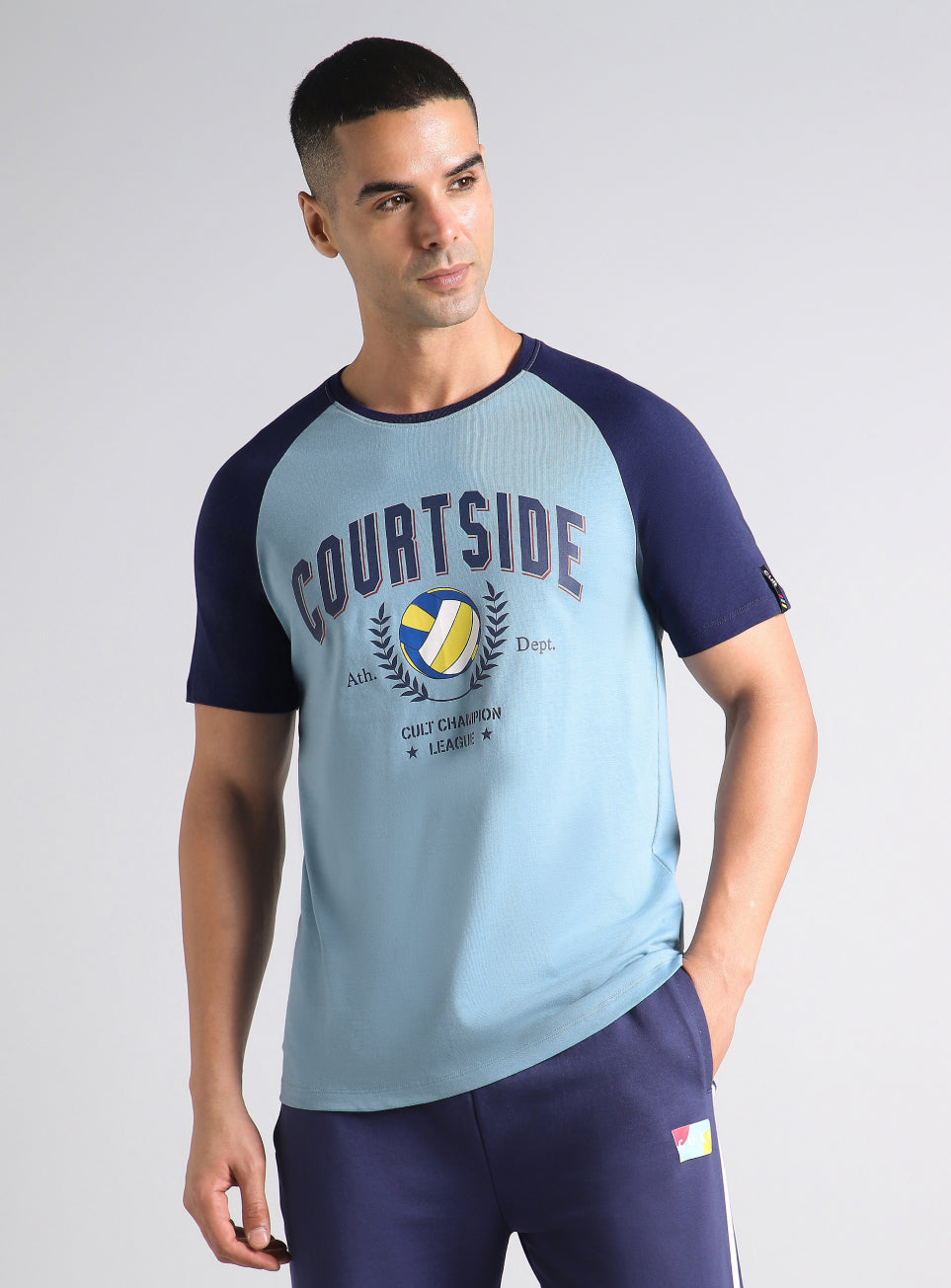 Men's Blue Courtside Sporty Colorblock T-shirt