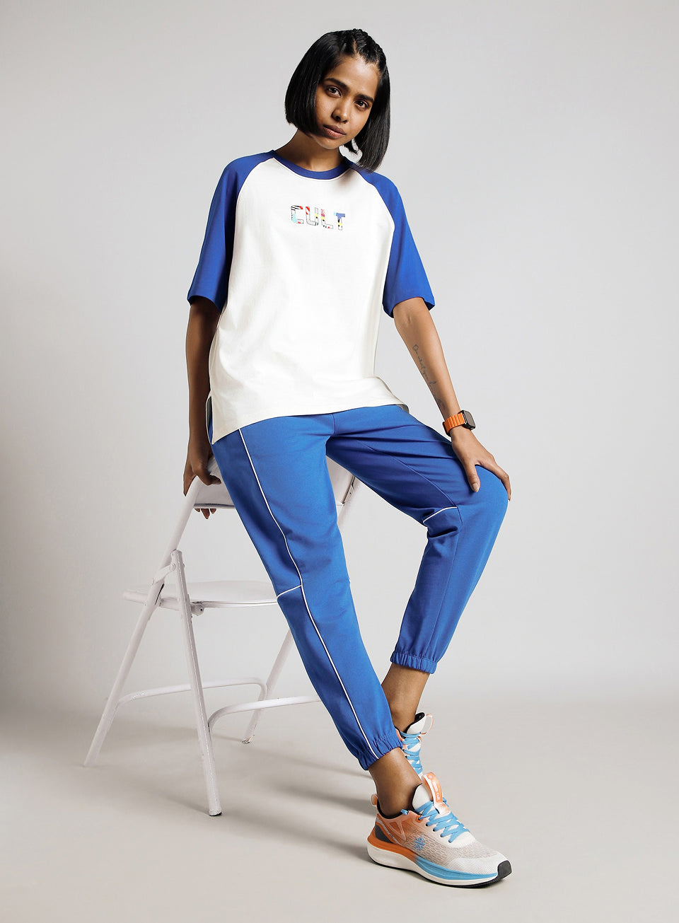 Women's Off White Retro Block Graphic Oversized T-shirt