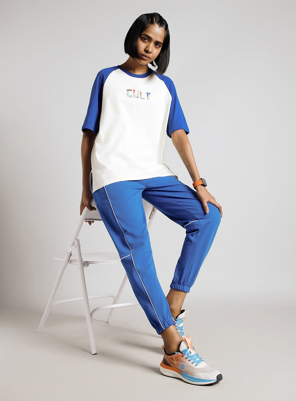 Women's Off White Retro Block Graphic Oversized T-shirt