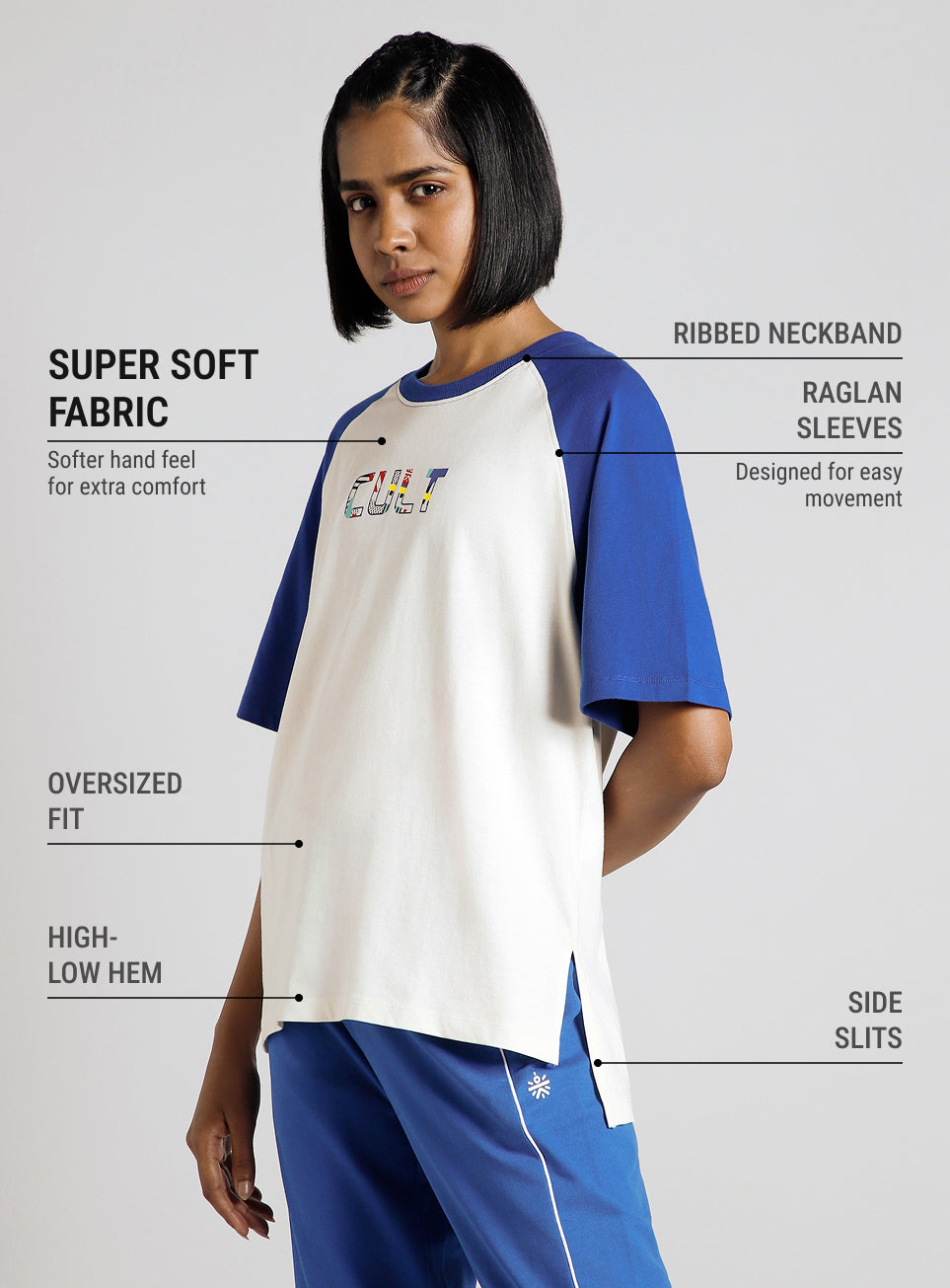 Women's Off White Retro Block Graphic Oversized T-shirt