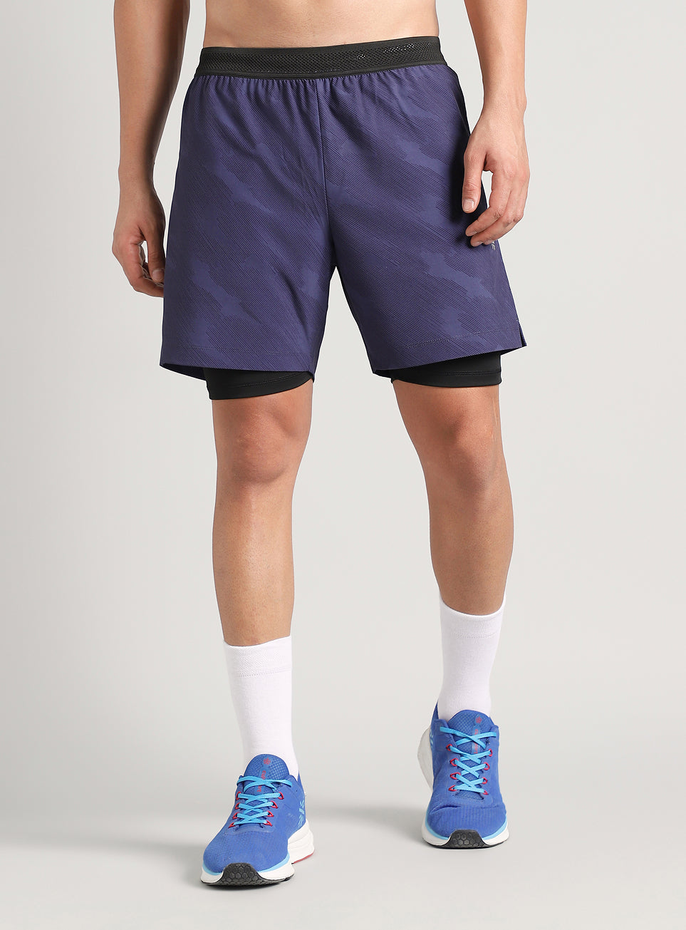 Men's Blue Urban Camo Shorts with Inbuilt Tights