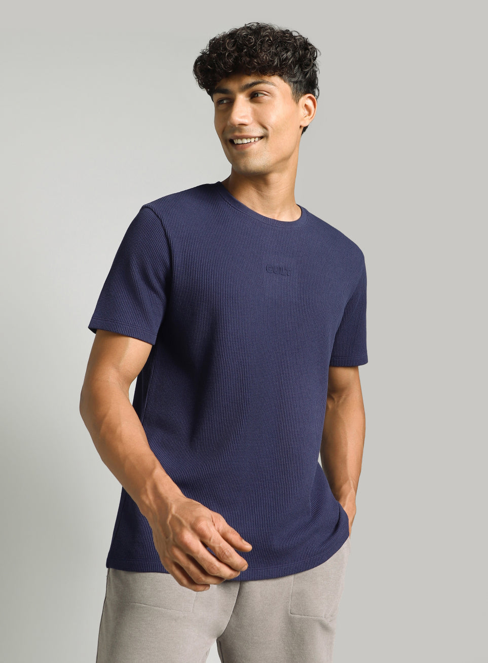 Men's Navy Essential Oversized Fit Waffle T-shirt