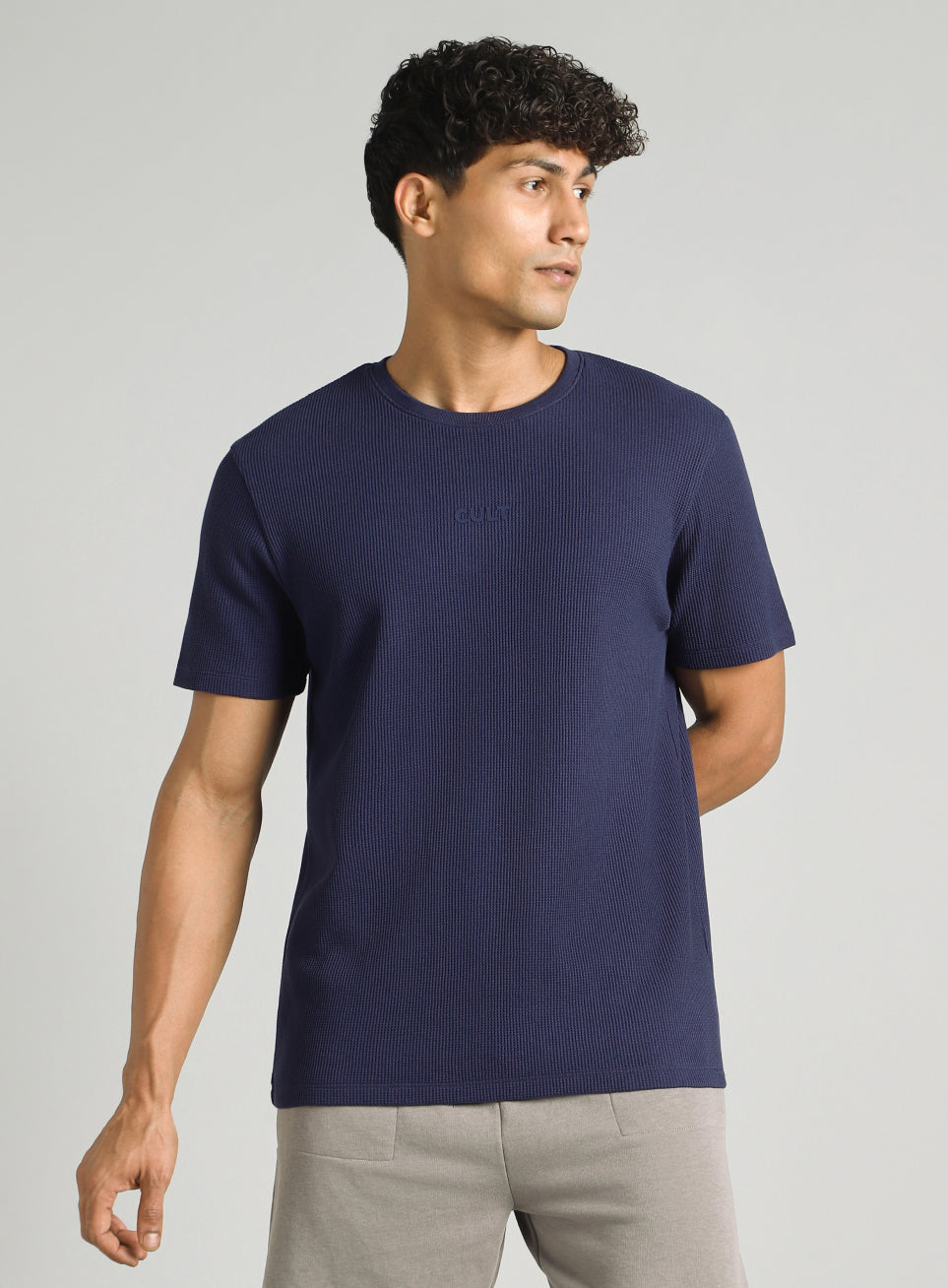 Men's Navy Essential Oversized Fit Waffle T-shirt