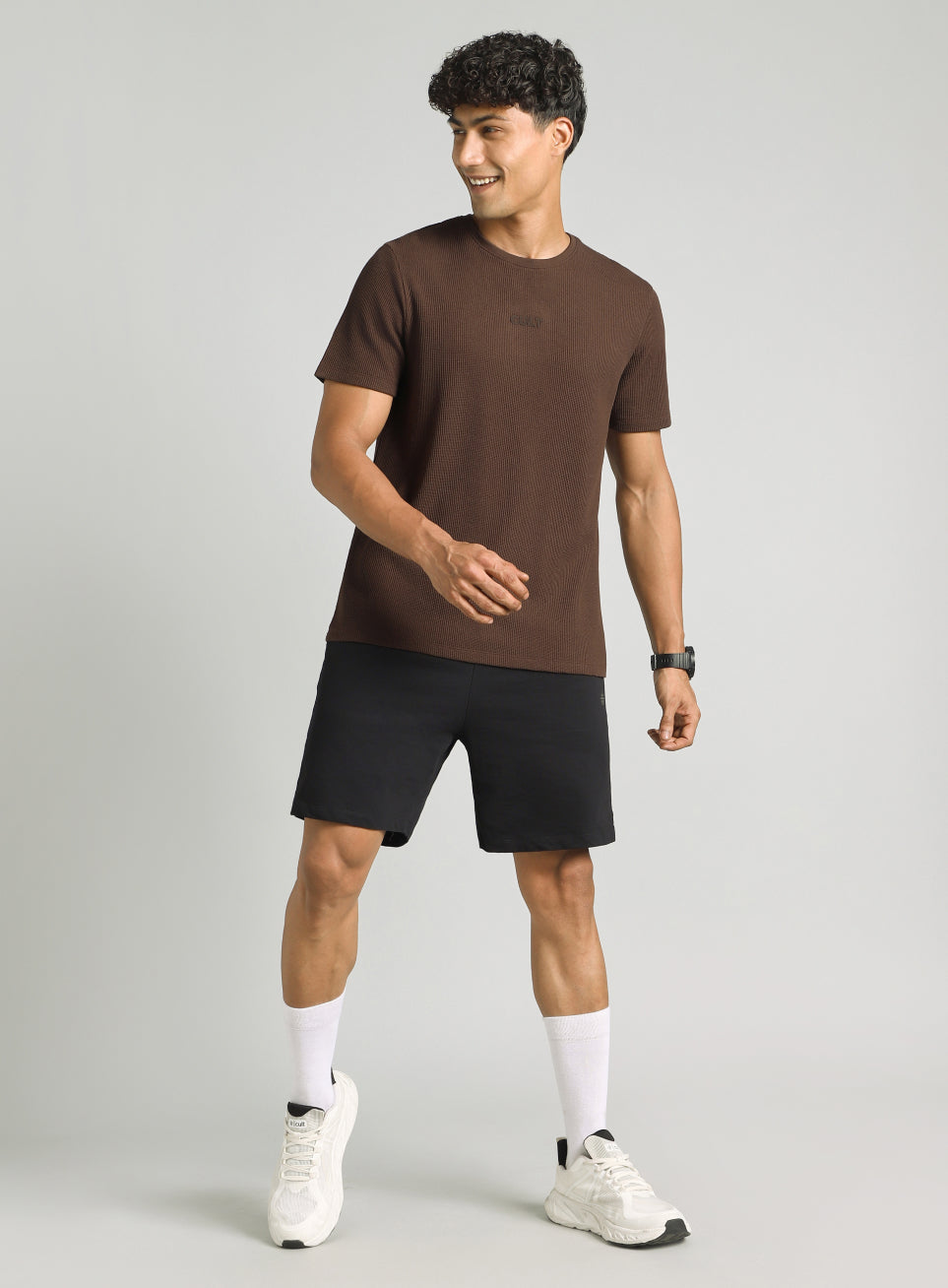 Men's Brown Essential Oversized Fit Waffle T-shirt
