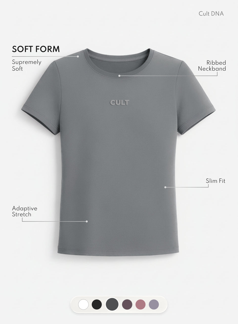 Women's Dark Grey Soft Form Snug T-shirt
