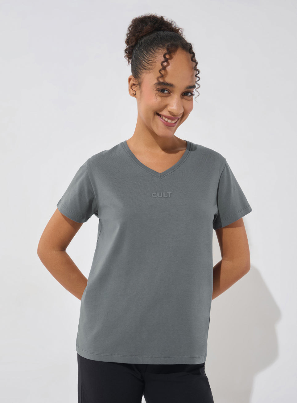 Women's Dark Grey Soft Form V-Neck T-shirt
