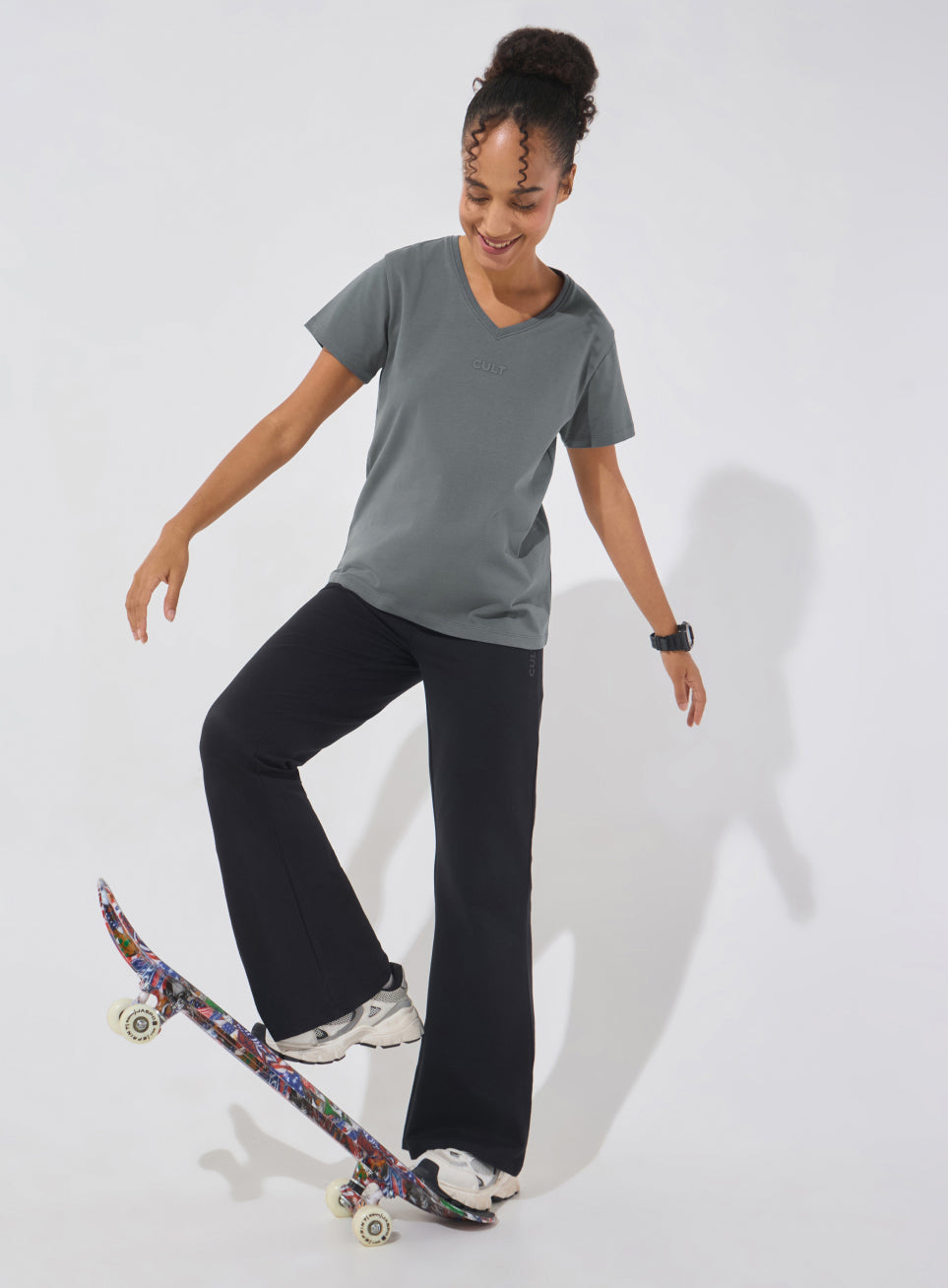 Women's Dark Grey Soft Form V-Neck T-shirt