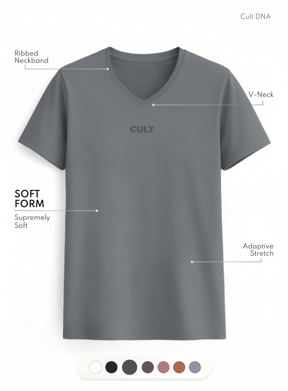 Women's Dark Grey Soft Form V-Neck T-shirt