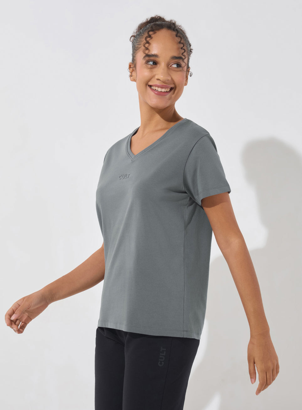 Women's Dark Grey Soft Form V-Neck T-shirt