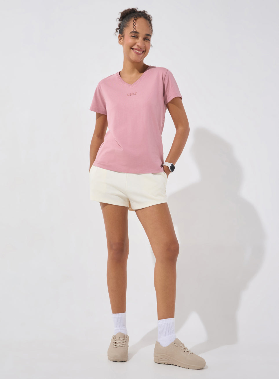 Women's Pink Soft Form V-Neck T-shirt