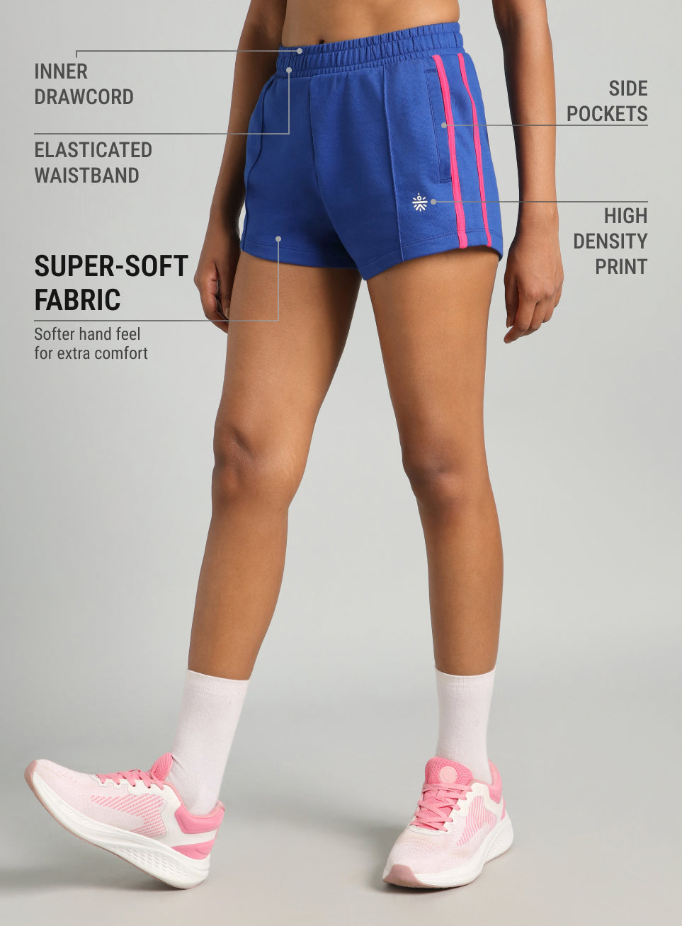 Women's Blue Contrast Power Tape Shorts