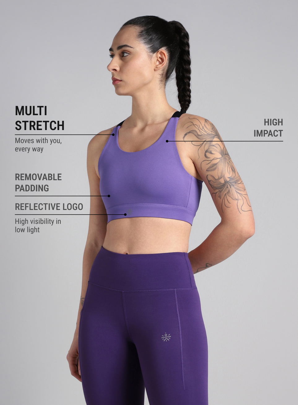 Women's Purple High Impact Running Bra