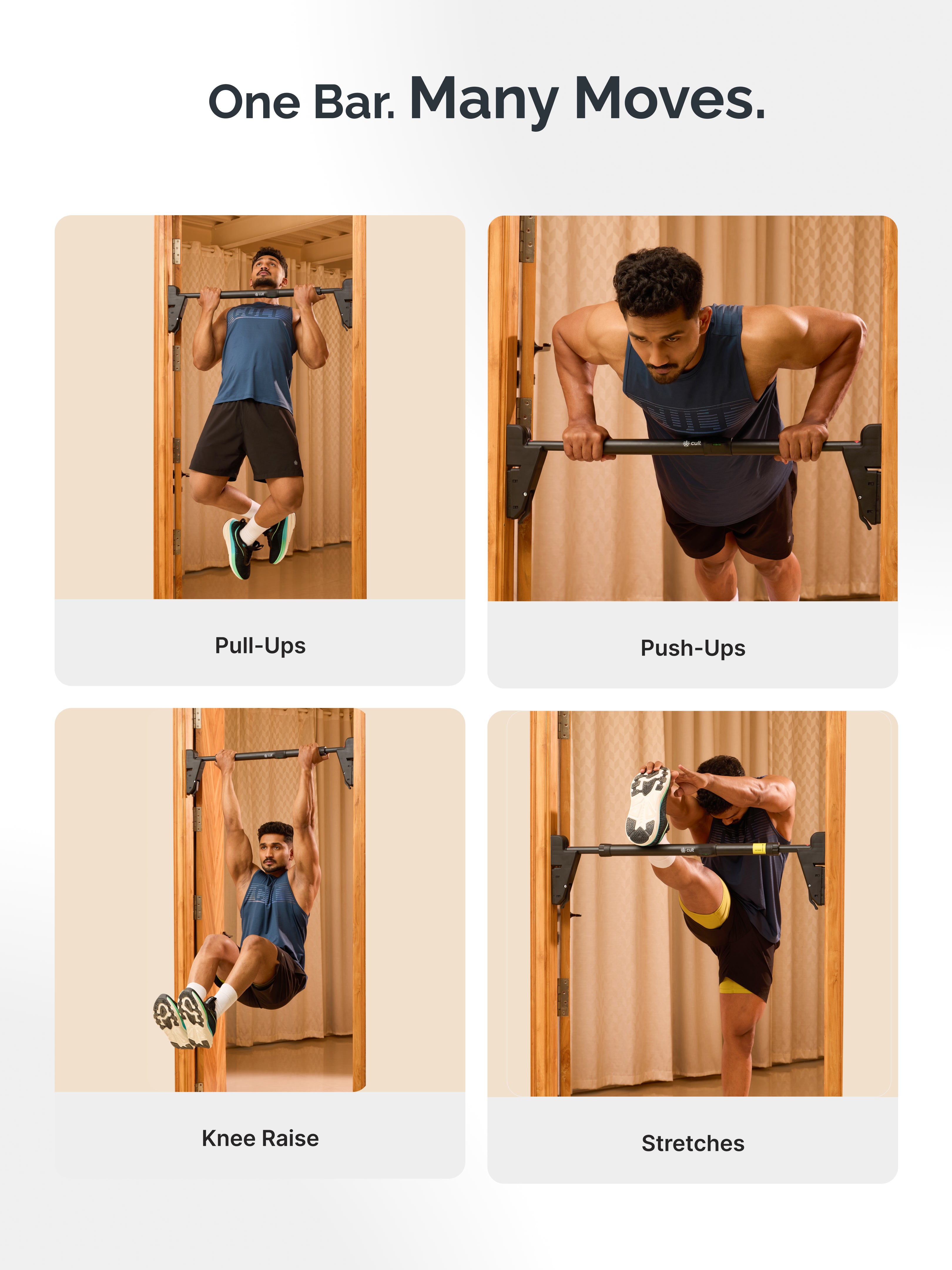 Cult Adjustable Pull-Up Bar for Doorway | Heavy-Duty Steel | Multi-Grip Home Gym Bar for Pull Ups, Chin Ups & Core Workout | Size - 76-110cm